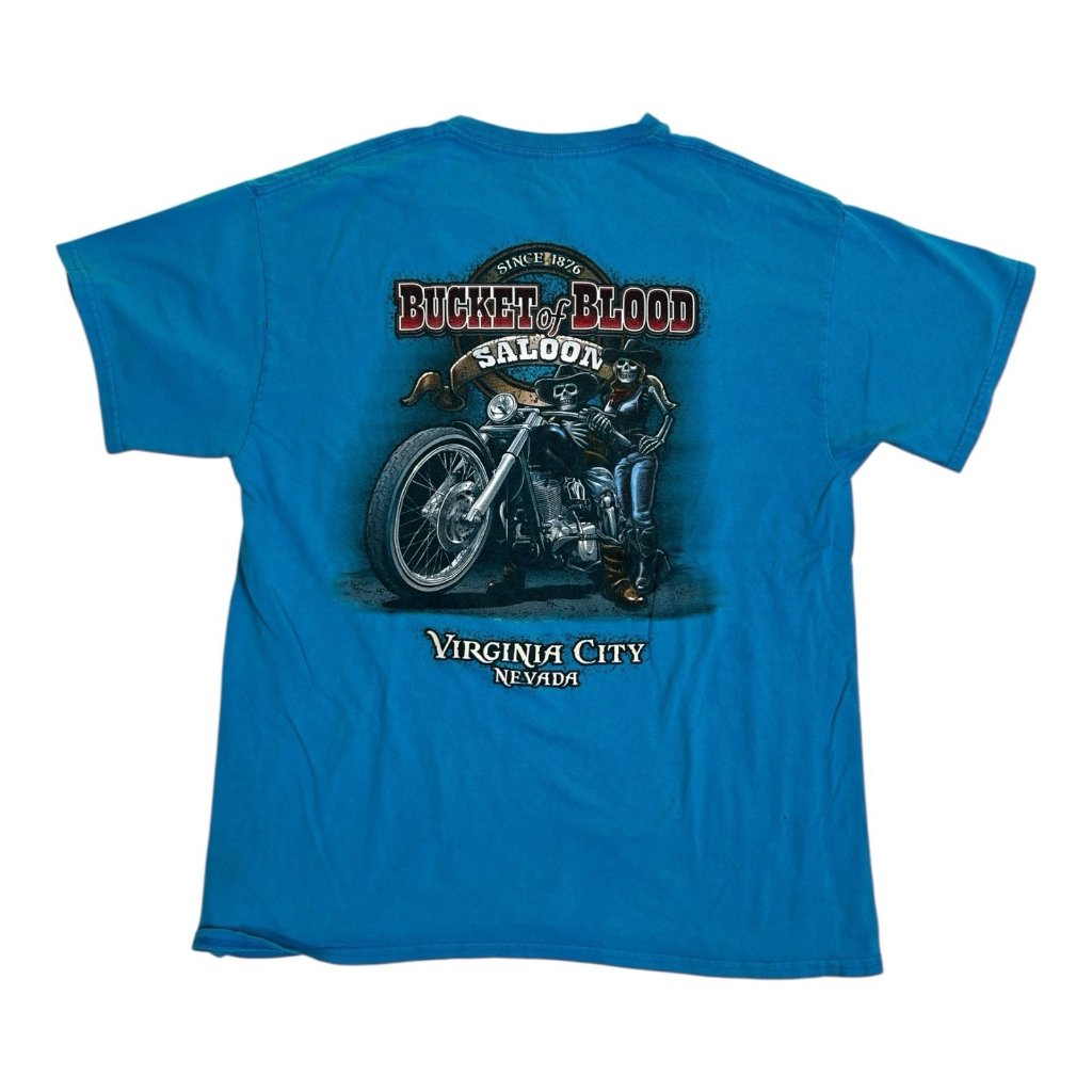 Vintage Bucket Of Blood Saloon T-Shirt Size Large Biker Skulls